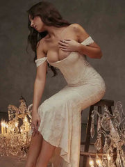 Christmas White Pleated Evening Party Lace Dress