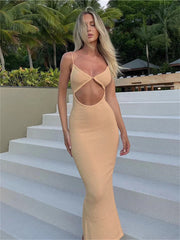 Backless Suspender Beach Sleeveless V-Neck Wrap Maxi Dress