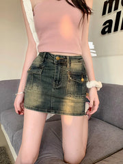 American Retro Korean Style High Waist Short Skirt