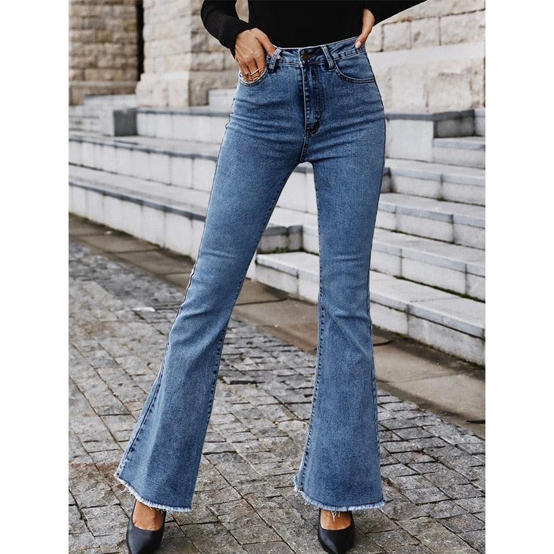 Benuynffy Button Fly 's Raw Hem Flare Jeans