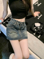 Heavy Industry Design Hot Diamond Slim Denim A-Line Skirt