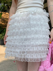 Layered Cake Japanese Style Cute Lace Trim Ball Gown Skirt