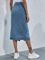 Single Breasted Knee Length Casual Pocket Straight Jeans Skirt