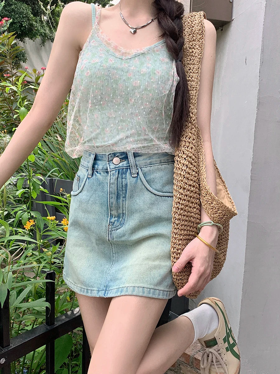 Streetwear Retro Casual A-line Mini Skirt