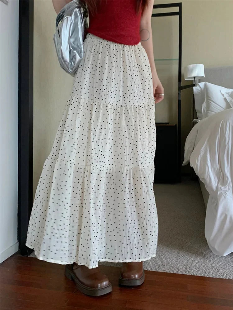 Vintage Polka Dot Sweet Girls Cake A-line Maxi Skirt