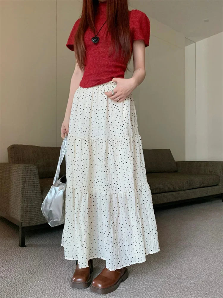 Vintage Polka Dot Sweet Girls Cake A-line Maxi Skirt