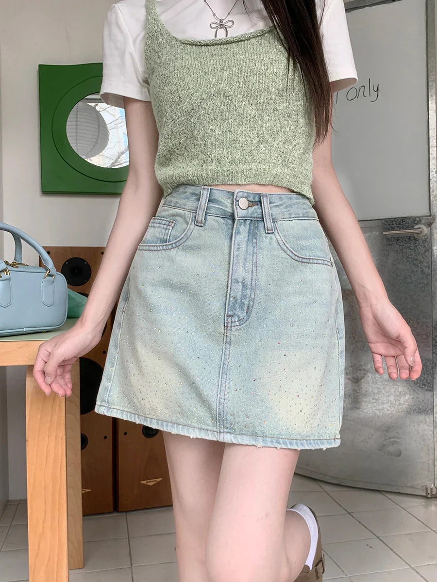 Women's Vintage Heavy Industry Hot Diamond Mini Skirt