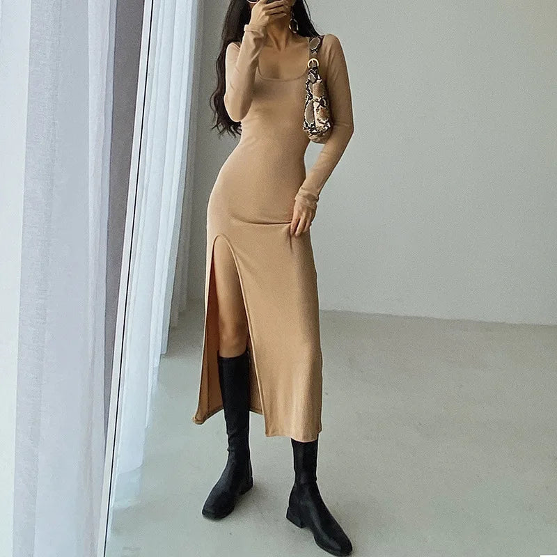 Round Neck  Waist Elegant Streetwear Traf Midi Dresses