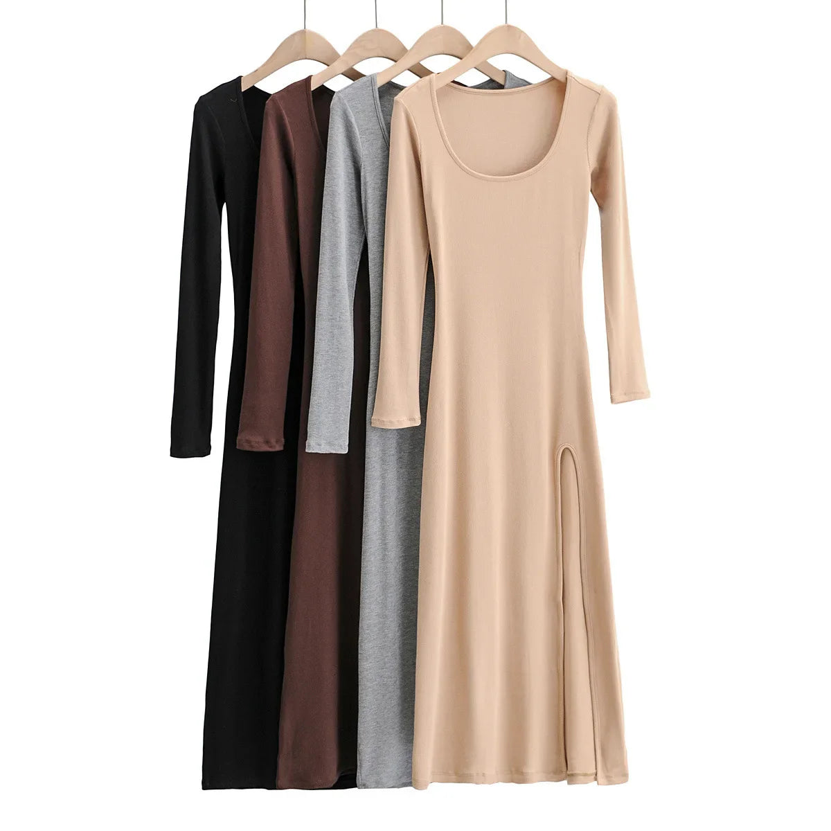 Round Neck  Waist Elegant Streetwear Traf Midi Dresses