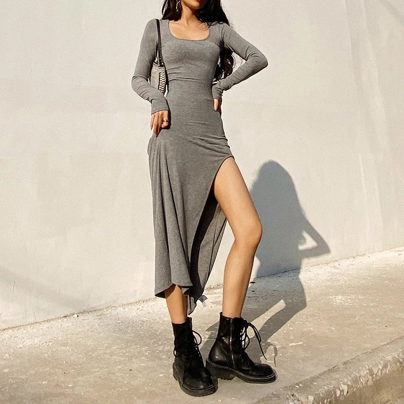 Round Neck  Waist Elegant Streetwear Traf Midi Dresses