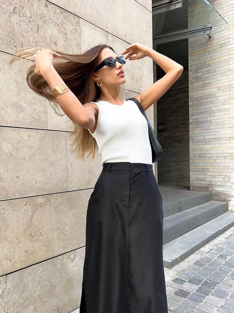 Loose Black Long Skirts A-Line Elegant Summer Skirt