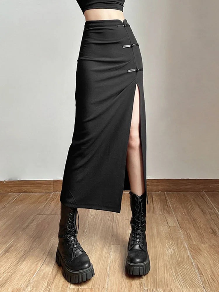 Split Black Casual All-Match Hot Street Women's Skirt