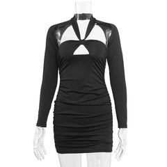 Black  V-neck Cut-out Night Culb Dress