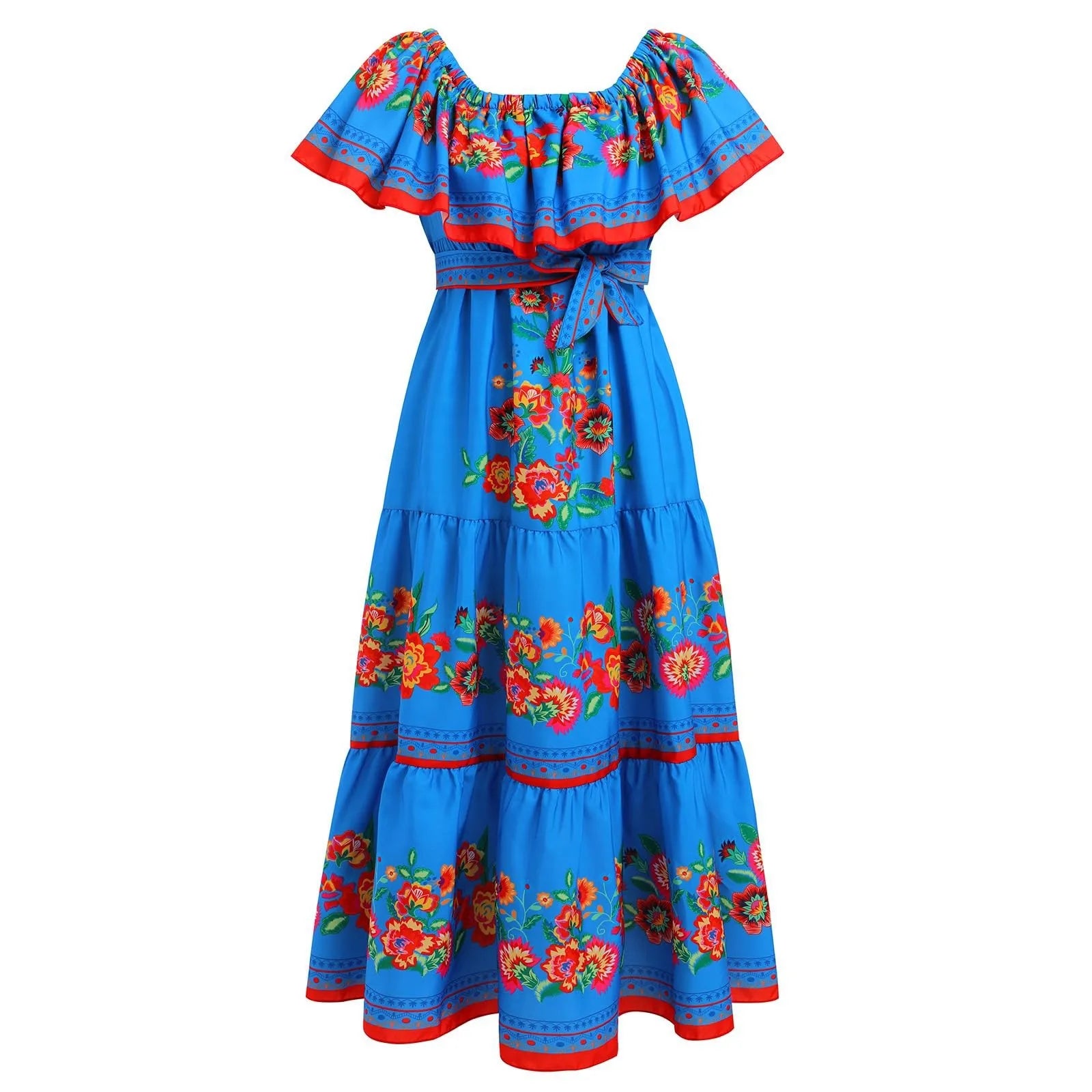 Bohemian Slash Neck Off Shoulder Flower Print Long Swing New Summer Vintage Beach Vacation Floral Dress