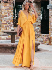 Off-Shoulder Slit Maxi Boho Beach Dress