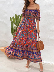 Summer Beach Bohemian Casual Boho Dress with Short Sleeves