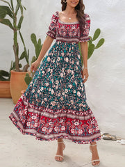 Summer Beach Bohemian Casual Boho Dress with Short Sleeves