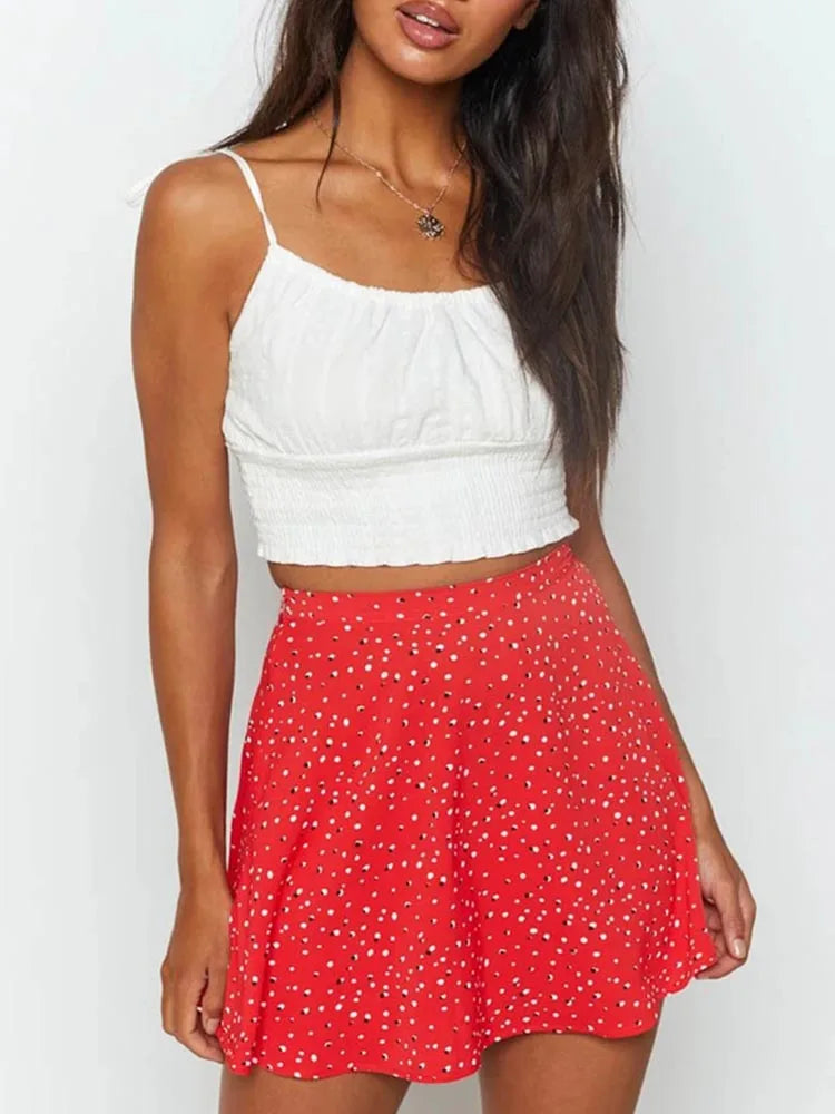 Floral Print Boho Party Skirt New High Waist Pleated  Mini Skirt