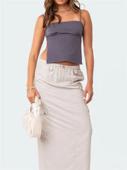 Y2K Backless Retro Tie Up Sleeveless Spaghetti Strap Summer Mini Vest Streetwear Crop Top