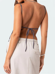 Y2K Backless Retro Tie Up Sleeveless Spaghetti Strap Summer Mini Vest Streetwear Crop Top