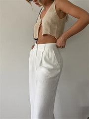 Casual  Knitted Summer Autumn Streetwear Party Mini Vest Fashion Sleeveless V-Neck Button Up Crop Top
