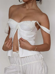 Chic Suspender Strap Summer  Sleeveless Low Cut V Neck Split Hem Vest Casual Party Club Backless Vest Crop Top