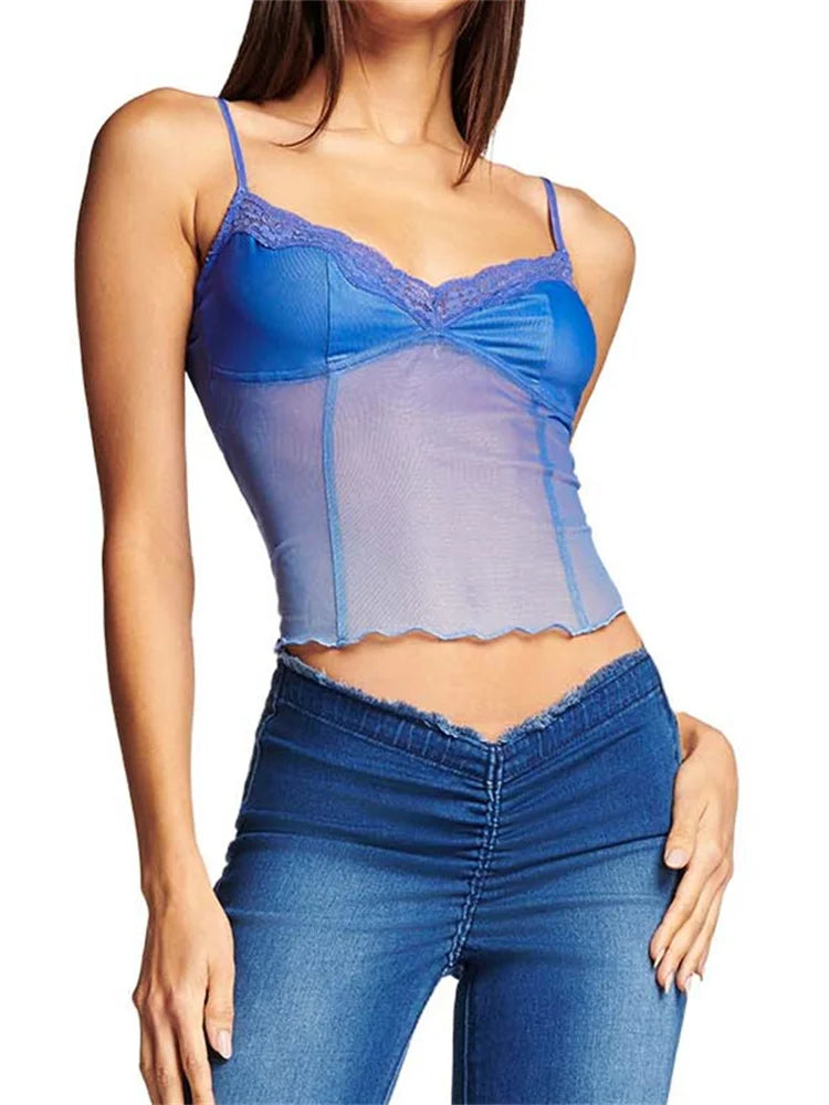 Fairy  Sleeveless V-neck See-through Y2K Slim Mini Chic Aesthetics Crosets  Crop Top