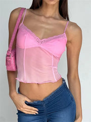 Fairy  Sleeveless V-neck See-through Y2K Slim Mini Chic Aesthetics Crosets  Crop Top