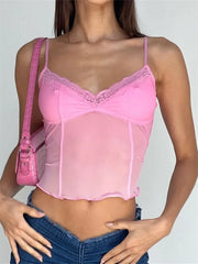 Fairy  Sleeveless V-neck See-through Y2K Slim Mini Chic Aesthetics Crosets  Crop Top