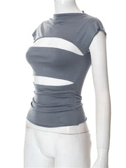 Hollow Out O Neck  Slim Fit Basic  Y2K T-shirts