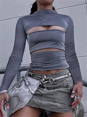 Hollow Out O Neck  Slim Fit Basic  Y2K T-shirts