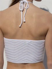 Knitted Ribbed Mini Vest Top for Summer Streetwear Sleeveless Halter Lace-up Backless Off Shoulder Cropped Crop Top