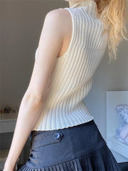 Knitted Ribbed Slim Fit for Summer Party Clubwear Front Zip-up Sleeveless Aesthetic Grunge Mini Vest Crop Top