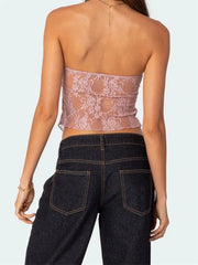 Lace Front Split Bustiers Corsets Strapless Off Shoulder Tube Party Club Mesh See Through Summer Vest  Crop Top