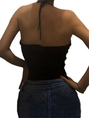 Lace See Through Flower Patchwork Retro Summer Streetwear Y2K Halter Backless Off Shoulder Mini Vest Crop Top