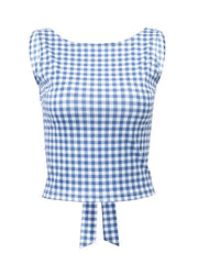Retro Cropped Top Plaid Print Summer Bow Backless Basic Vest Sleeveless Aesthetic for Streetwear  Crop Top