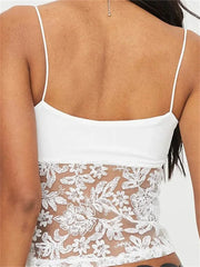 Retro Lace Mesh See Through Sleeveless Strap Backless Summer Mini Vest Cropped Streetwear  Crop Top