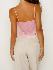 Retro Lace Ruffles Bowknot Cutout Spaghetti Strap Sleeveless Backless Summer Vest Clubwear  Crop Top