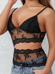 Retro Lace Sleeveless Strap V-neck Mesh Hollow Out Backless Summer Slim Fit Vest Clubwear  Crop Top