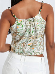 Retro Summer Top Floral Print Spaghetti Strap Sleeveless Mini Vest for Streetwear Clubwear  Crop Top