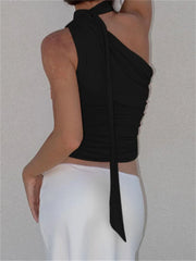 Tassels Y2K Halter Sleeveless Slim Fit Off Shoulder Cropped Mini Vest Aesthetic Summer  New Crop Top