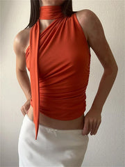 Tassels Y2K Halter Sleeveless Slim Fit Off Shoulder Cropped Mini Vest Aesthetic Summer  New Crop Top