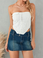 Corsets Solid Back Zip Up Summer Strapless Backless Bustiers Streetwear Aesthetic Exposed Navel Tank Crop Top