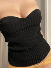 Knitted Ribbed Top Sleeveless Spaghetti Strap Solid Color Slim Fit V-neck Push Up Vest Clubwear Crop Top