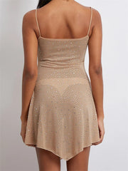 Rhinestones Irregular Hem Party Mini Dresses