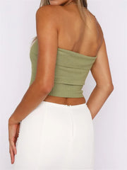 Ribbed Bustiers Solid Summer Casual Sleeveless Vest Backless Off Shoulder Corsets Top Streetwear Crop Top