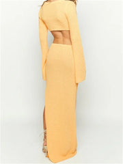 Cocktail Party Crew Neck Backless Long Dress Cut Out Dresses