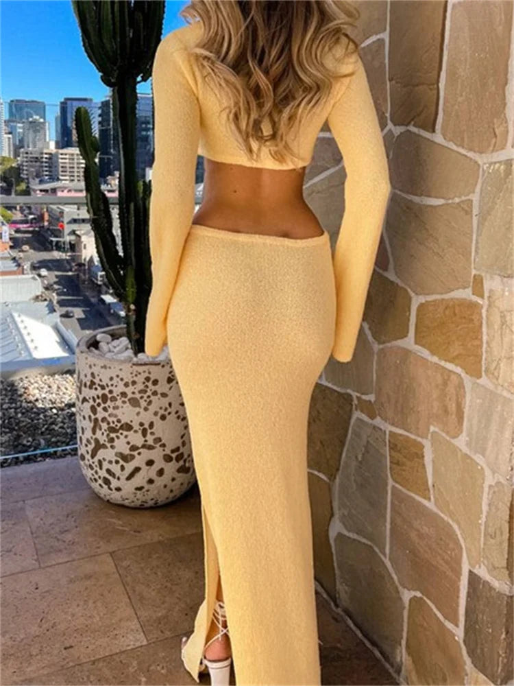 Cocktail Party Crew Neck Backless Long Dress Cut Out Dresses