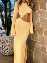 Cocktail Party Crew Neck Backless Long Dress Cut Out Dresses