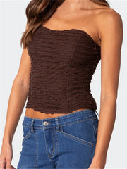 Summer Ruched Tube Strapless Off Shoulder Backless Bustiers聽Corsets聽Party Club Solid Mini Vest  Crop Top
